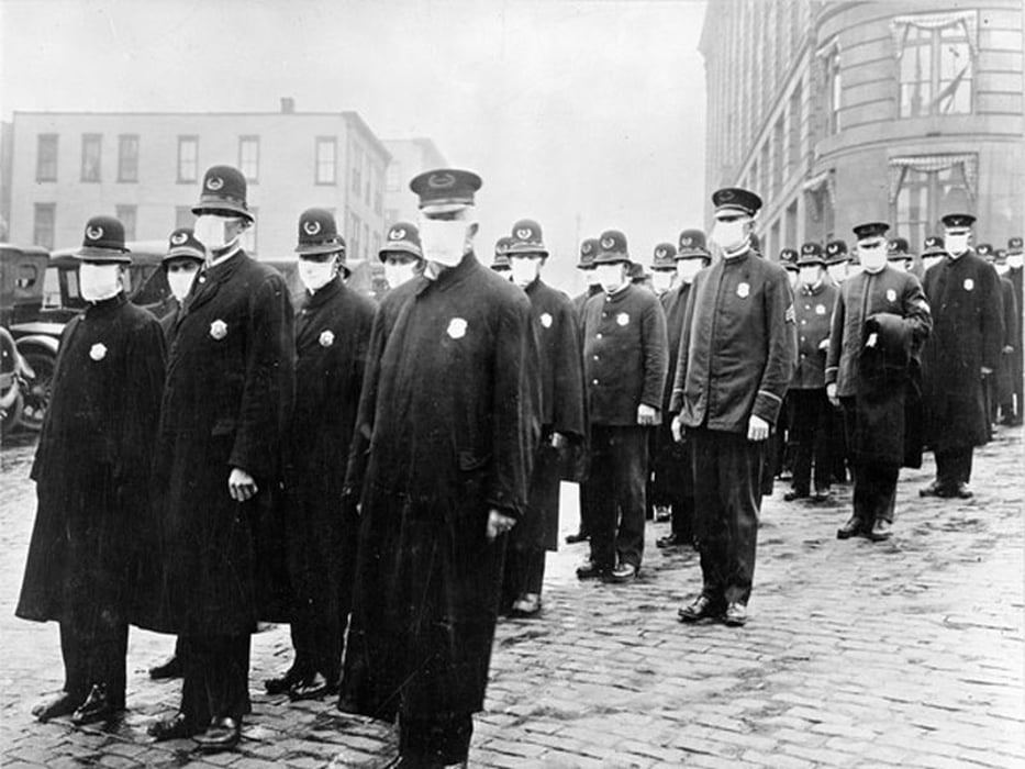 Policemen in Seattle wearing masks during the 1918 influenza epidemic.