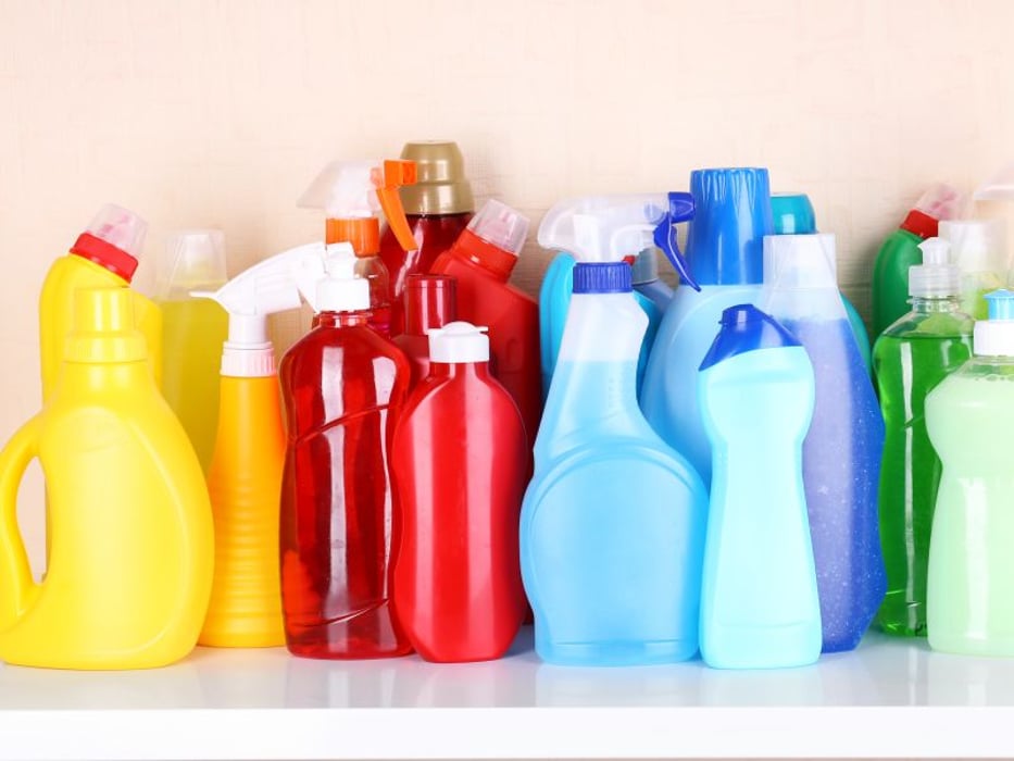 household cleaning products on shelf