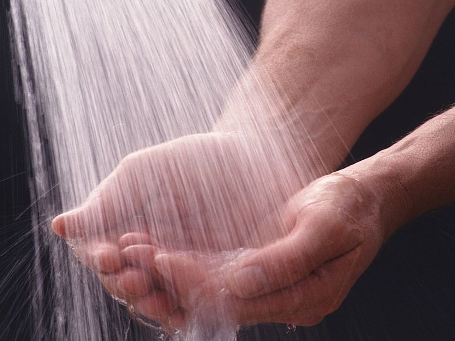 water on the hands