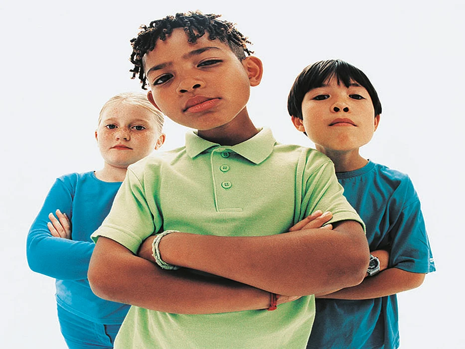 group of serious kids