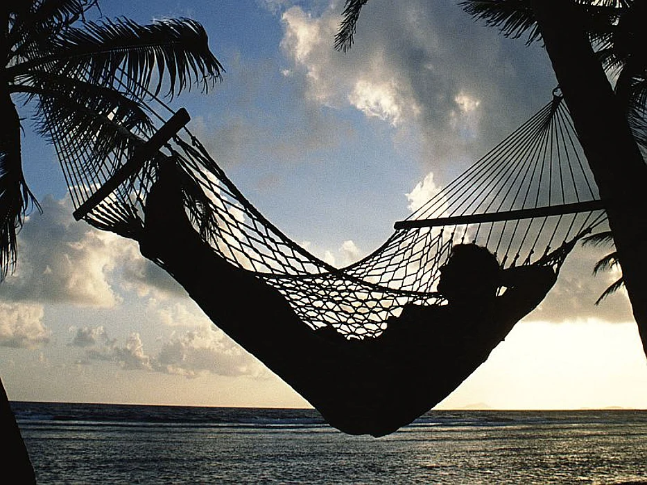 relaxing in a hammock