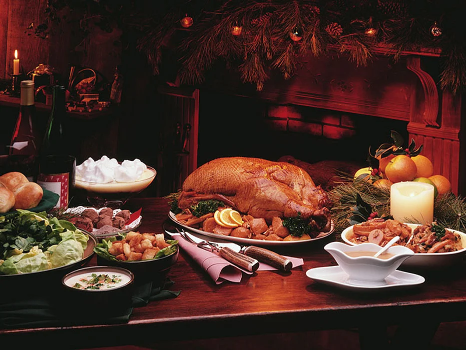 holiday table with food on it