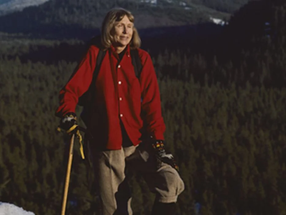 woman with walking stick