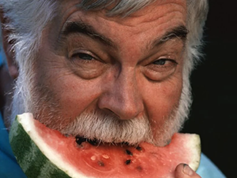 man eating watermelon