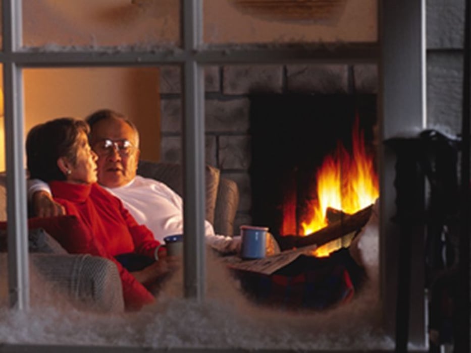 couple at fireplace