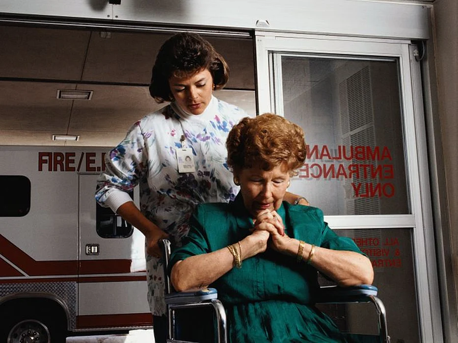 patient on a wheelchair in the emergency room