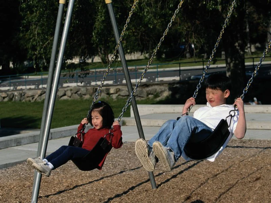 children on swings