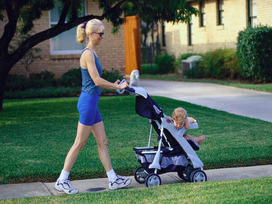 mother and infant in baby stroller
