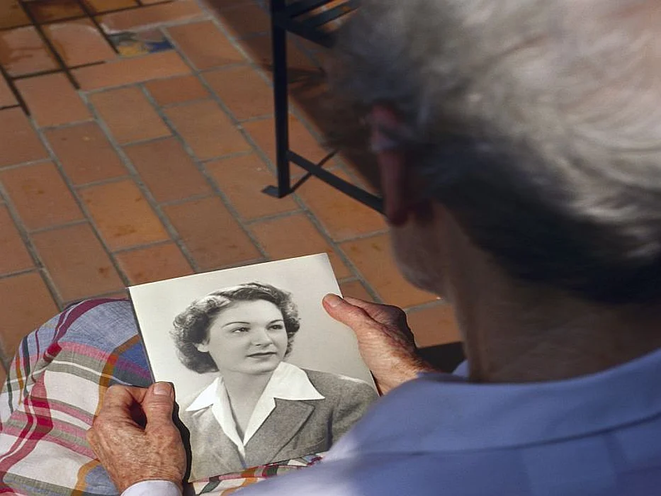 woman looking at photos