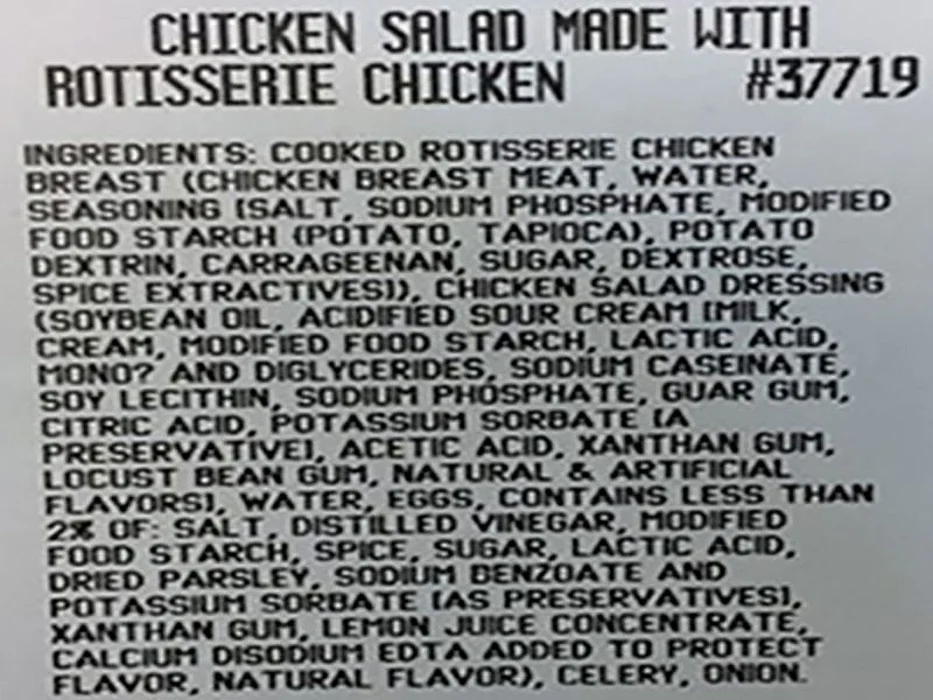 costco chicken salad label