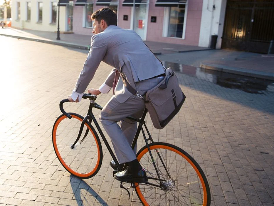 biker riding to work