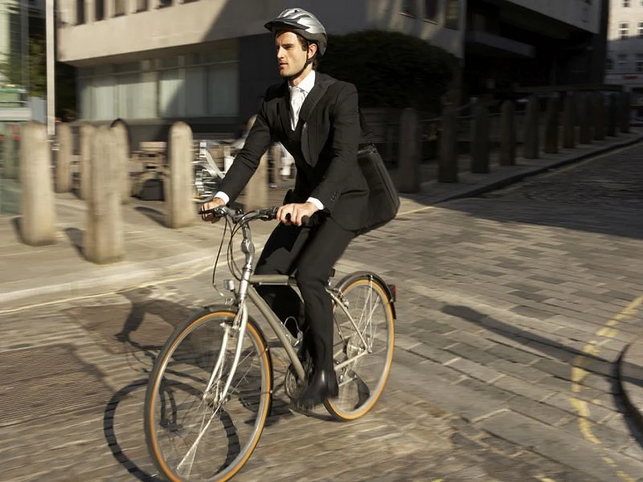 biker riding to work