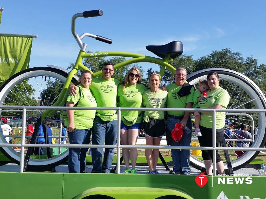 Andy Mari (second from left) and cardiac arrest survivor Alisa Mari (third from left) with their Heart Walk team in 2016