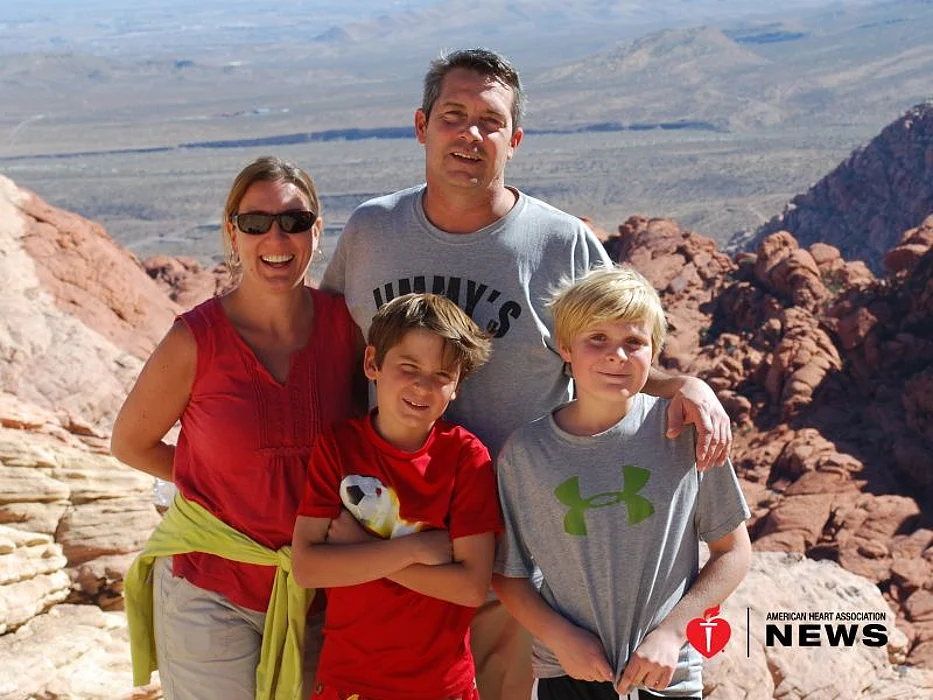 Stroke survivor Sarah Belliveau with husband Jim and sons Sam and Andrew