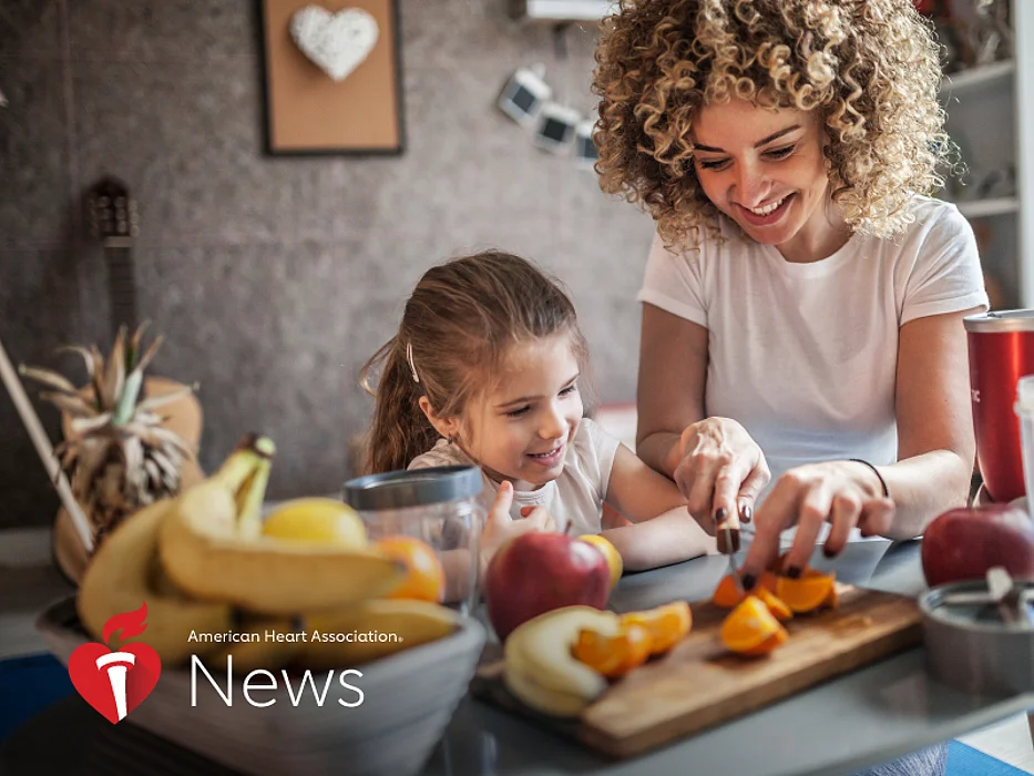 a girl with her mom in the kitchen