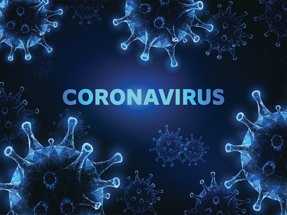 coronavirus cells on dark blue background