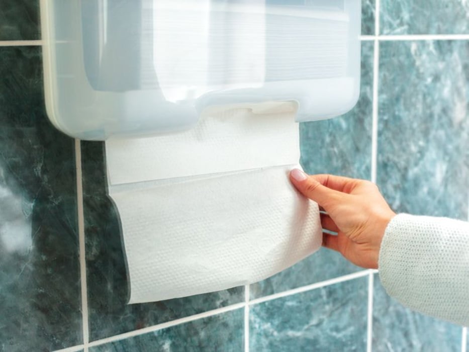 Paper towel dispener in commercial bathroom