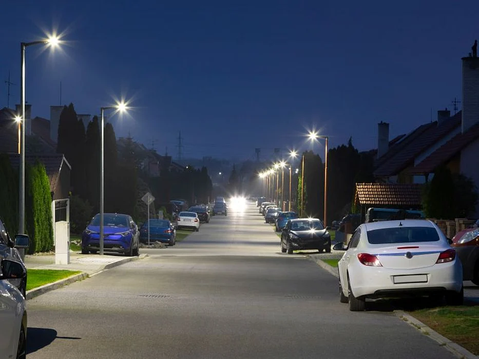 LED street lights at night