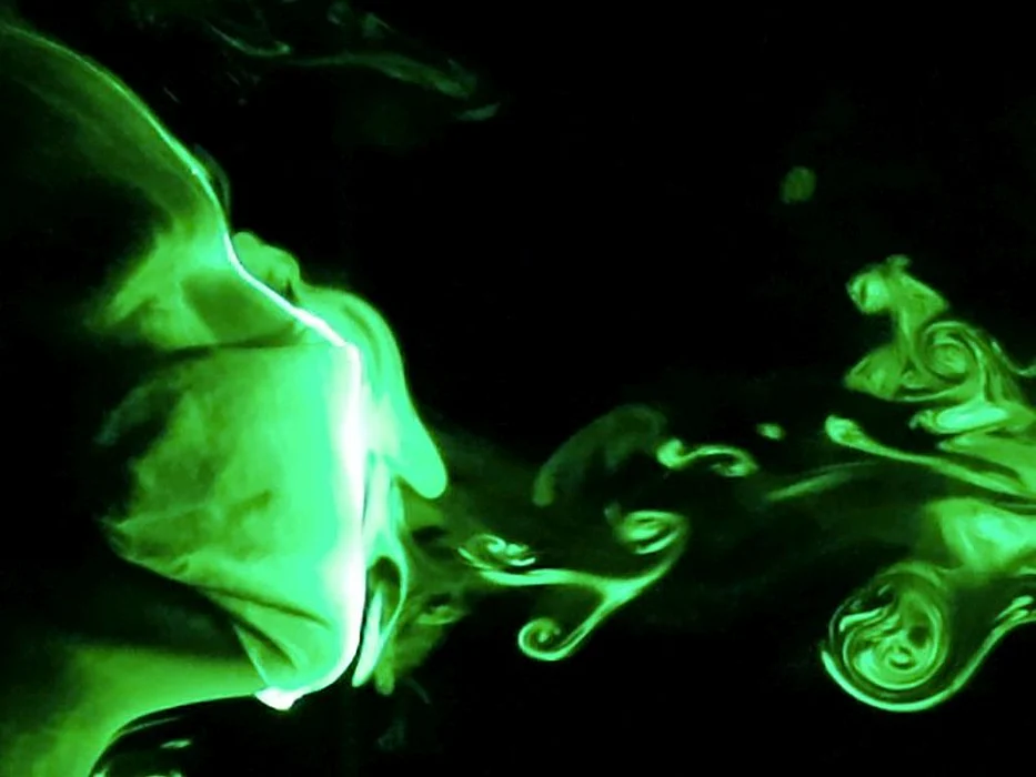 Droplets leak through folded handkerchief mask