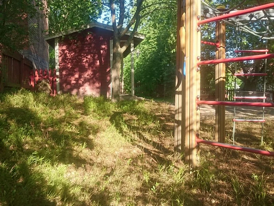 Daycare yard with \'forest floor\'