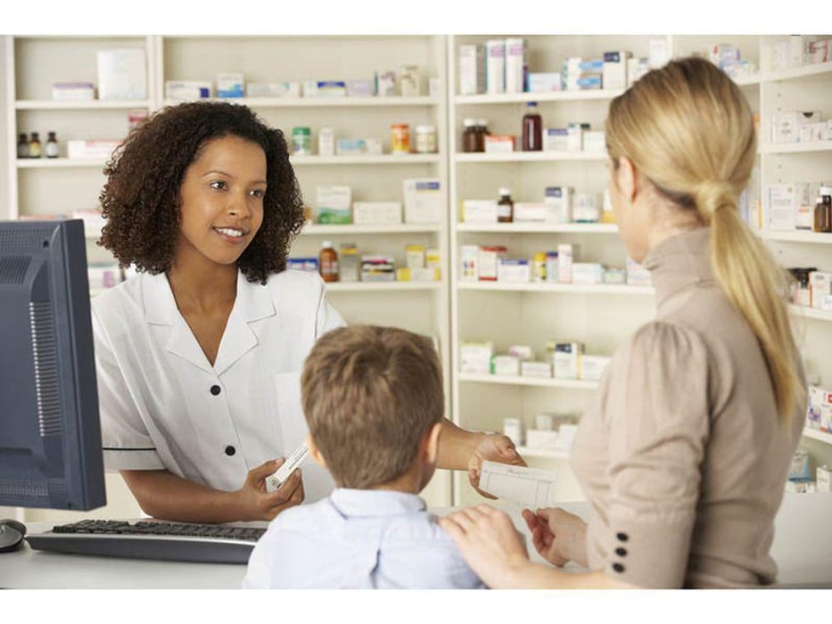 woman and son at pharmacy