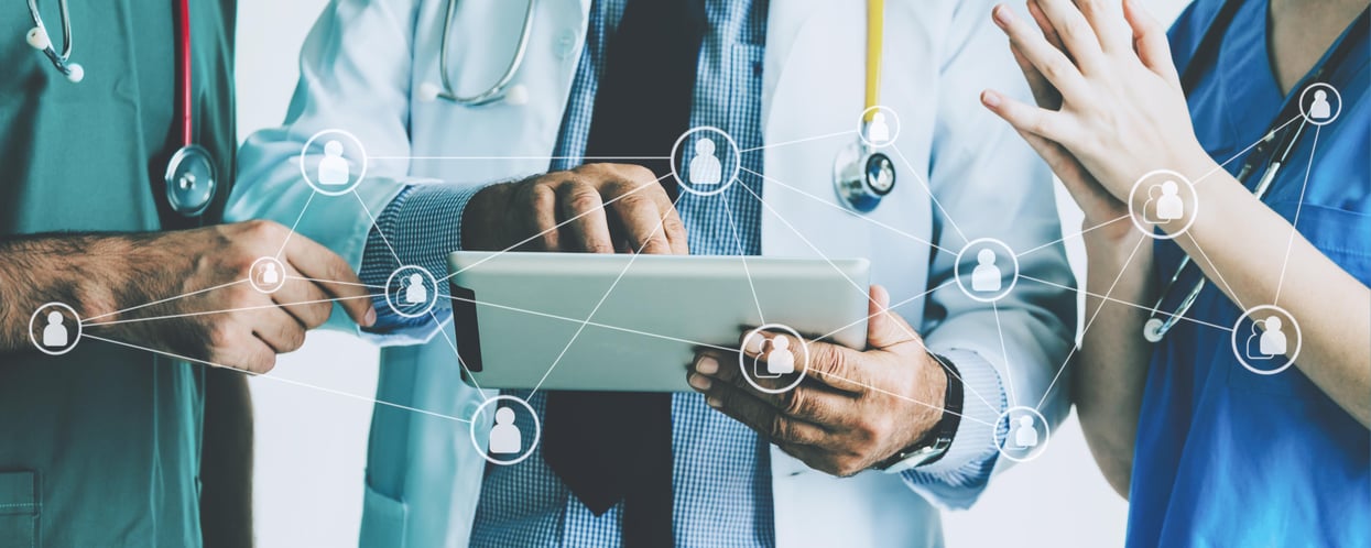 Group of doctor with tablet and graphic network